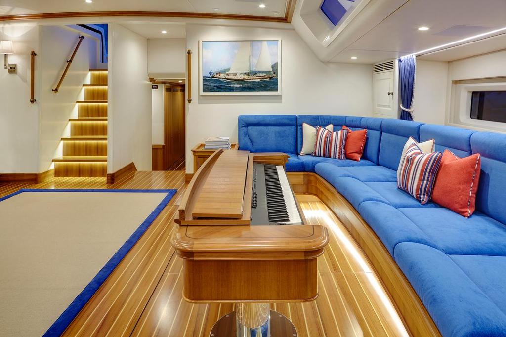 Cygnus Montanus - main saloon on the Yachting Developments built superyacht features a fold-away piano © SW